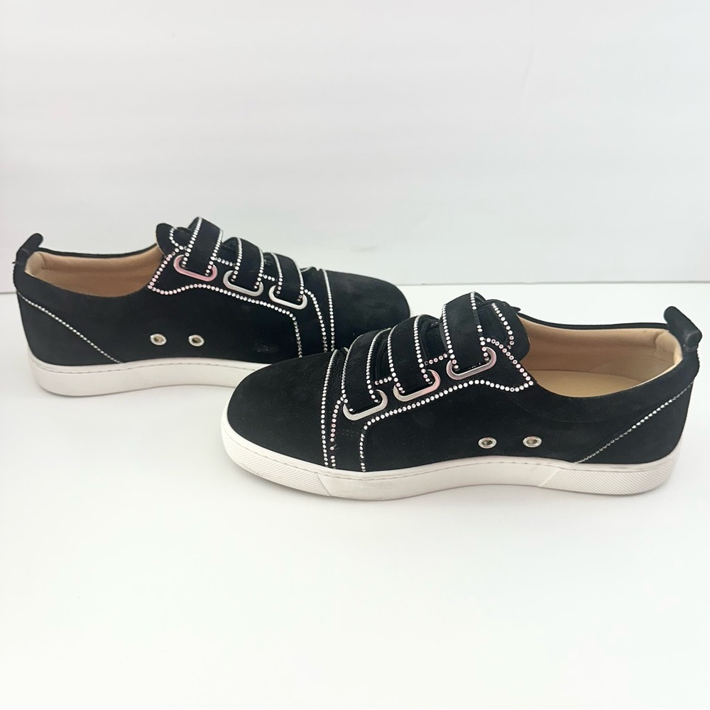 EUC! Christian Louboutin Black Suede Kiddo Bordo Crystal Velcro Sneakers 37 7 - Picture 14 of 15